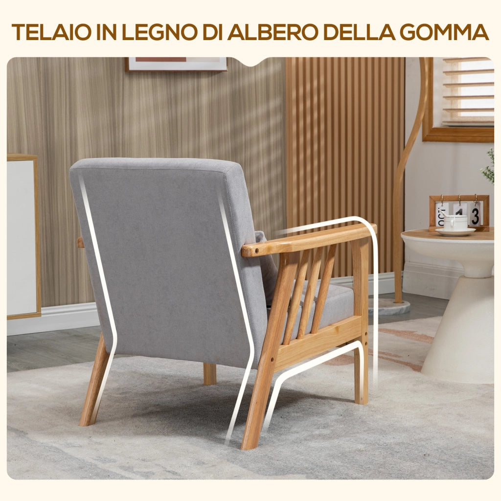 EasyComfort Poltrona Moderna con Rivestimento Vellutato e Struttura in Legno, 68x75x78cm, Grigio
