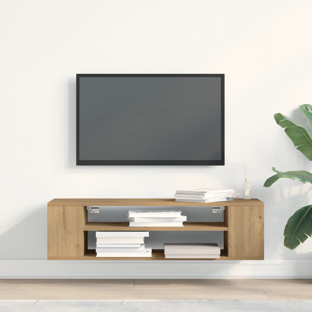 Mobile TV da muro  in rovere artigianale, 100x30x26,5 cm, in legno ingegnerizzato