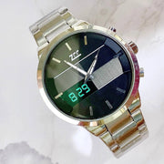 Trade Shop - Orologio Da Polso Zcc 7258 Uomo Quarzo Acciaio Dual Time Silver Quadrante Nero -