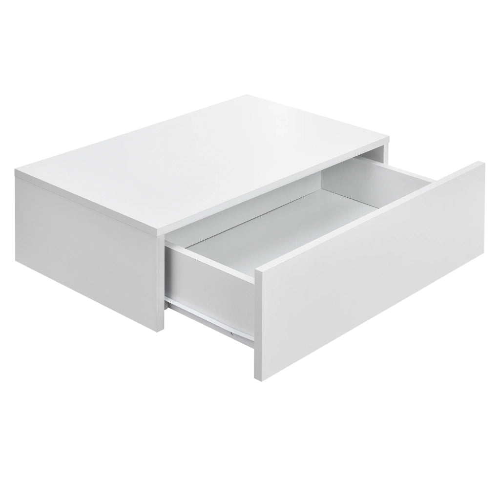 Set di due mensole da parete per camera da letto con 2 cassetti effetto legno bianco opaco 46 ​​x 30 x 15 cm 03_0007098