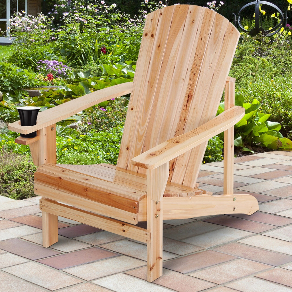 Sedia da giardino Adirondack con portabicchieri; sdraio da giardino con balcone; sedia da balcone in legno massiccio naturale; 72;5 x 97 x 93 cm