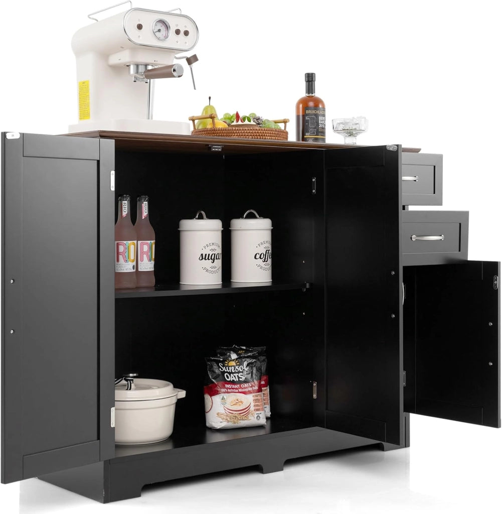 Credenza Buffet, Armadio di Stoccaggio Moderno con 2 Ante e 2 Cassetti, Ripiano Regolabile, per Cucina, Sala da Pranzo, 100 x 40 x 78 cm (Nero)