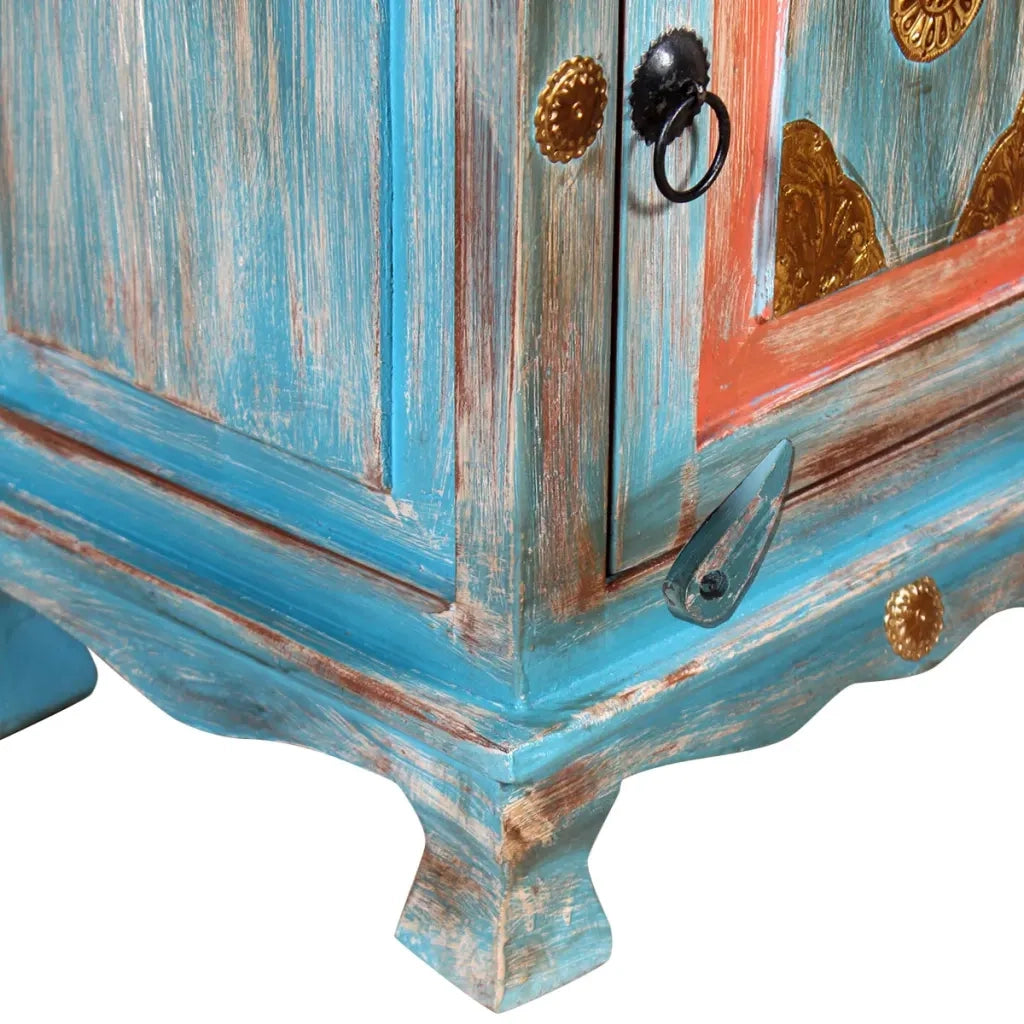 Comodino in Legno Massello di Mango Blu 243970