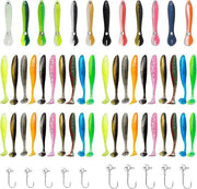 Set di Vistoli in Plastica 55 Pezzi - Vistoli di Plastica Molli - Jigkoppen - Vishaken - Adatto per Trota/Sogliola/Barbo - Aspetto Realistico - Giocattolo per Pescatori