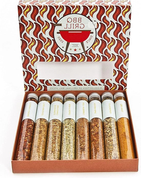 Set di spezie barbecue per uomini - 8 spezie uniche per la griglia - Regalo per gli amanti del cibo - Selezione originale per papà - Spezie mondiali per la griglia
