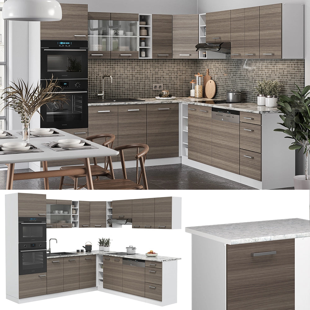 Vicco Cucina angolare completa Grigio prezioso/bianco 237 x 60 cm , PL Marmo