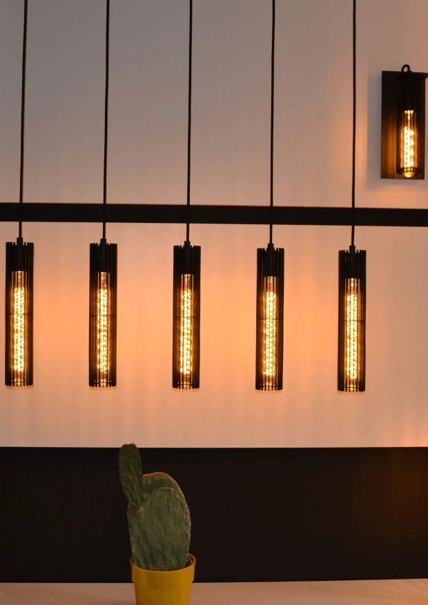 Lampadario Lucide Lionel 5 luci E27 nero dimmerabile