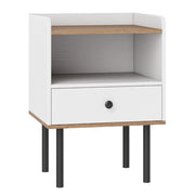 Comodino tavolino da letto con cassetto e ripiano aperto per soggiorno, Comodino camera da letto e spazi ridotti Bianco-Comodini