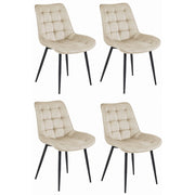 Set di 4 Sedie Bera in Velluto Beige con Gambe Nere