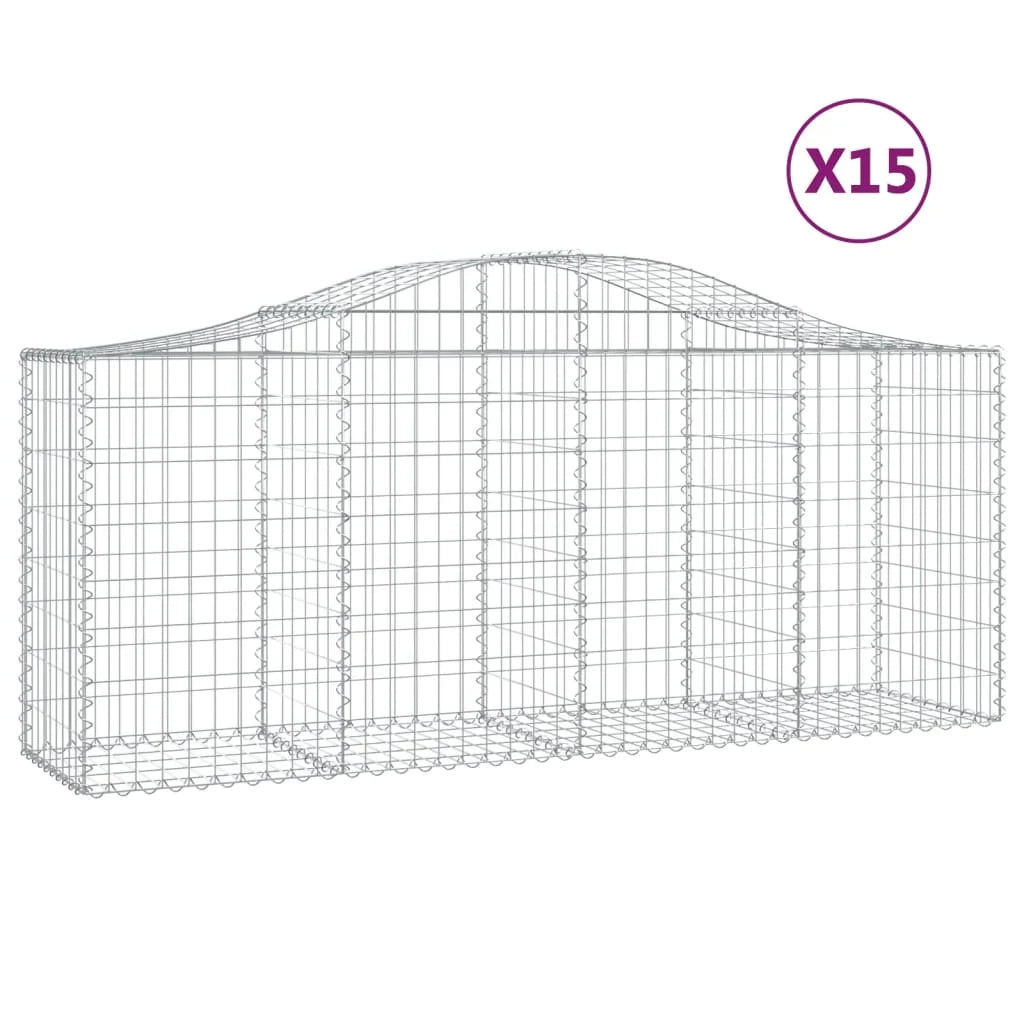 Cestini gabbioni recinzione a gabbia muro di contenimento ad arco 15 pezzi 200 x 50 x 80/100 cm ferro zincato argento 02_0040427