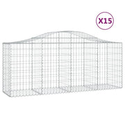 Cestini gabbioni recinzione a gabbia muro di contenimento ad arco 15 pezzi 200 x 50 x 80/100 cm ferro zincato argento 02_0040427