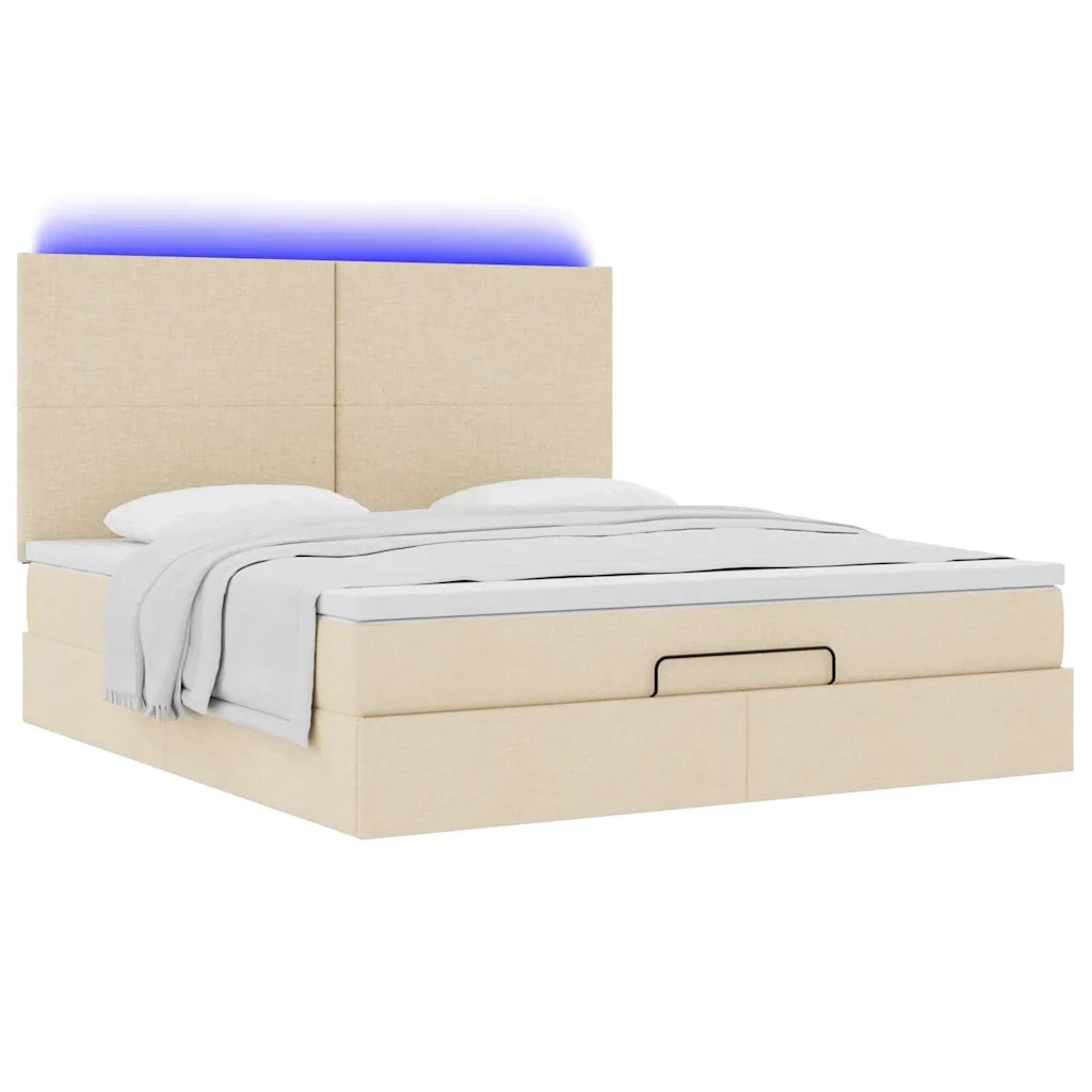 Struttura Letto Pouf con Materasso Crema 180x200 cm in Tessuto