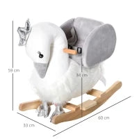 Cavallo a Dondolo per Bambini a Forma di Cigno, Dondolo Giocattolo Cavalcabile per Bambini 18-36 Mesi (Max 40kg), in Legno di Pioppo e Peluche, Bianco e Grigio