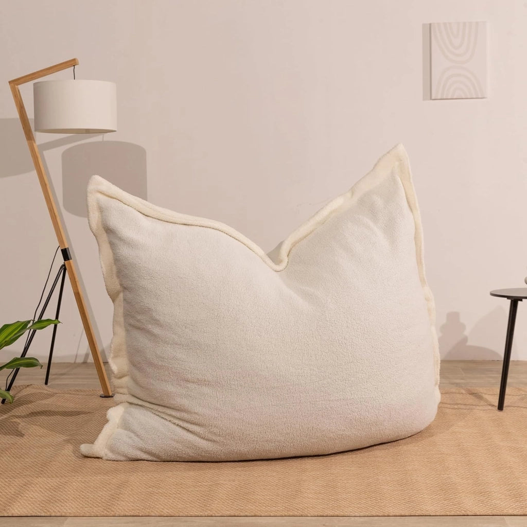 Pouf Poltrona a Sacco - Imbottitura in Schiuma, Molto Confortevole - Tessuto Sherpa Morbido - Fodera Lavabile - Pouf Divano Gigante (180 x 140 cm, Bianco)