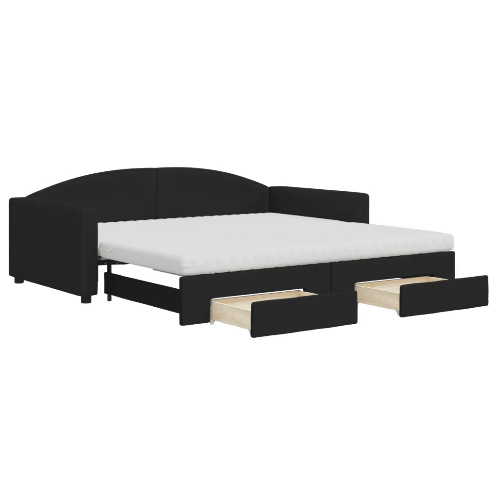 Divano Letto Estraibile con Cassetti Nero 100x200 cm in Tessuto 3197249