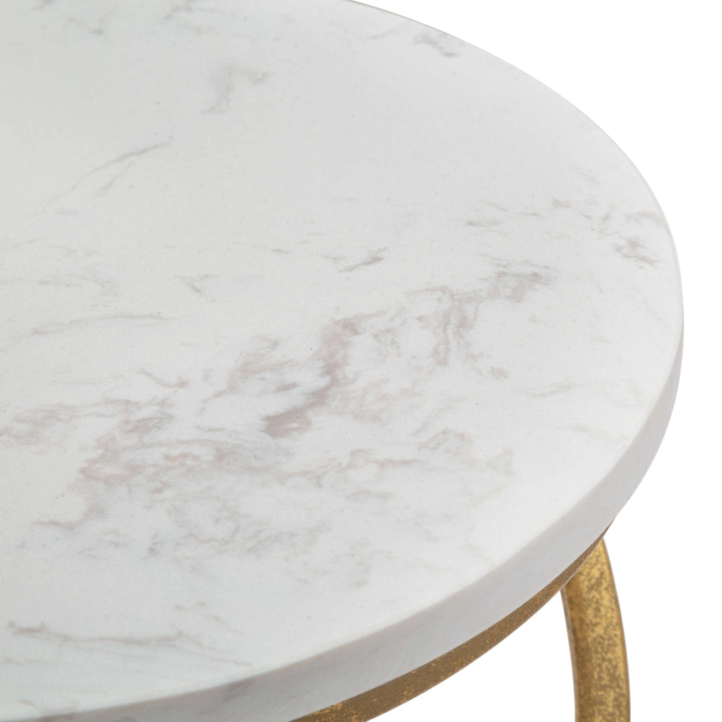 Darigana, Tavolino da Salotto Forma Rotondo, 28x28x48h cm Bianco Marmo