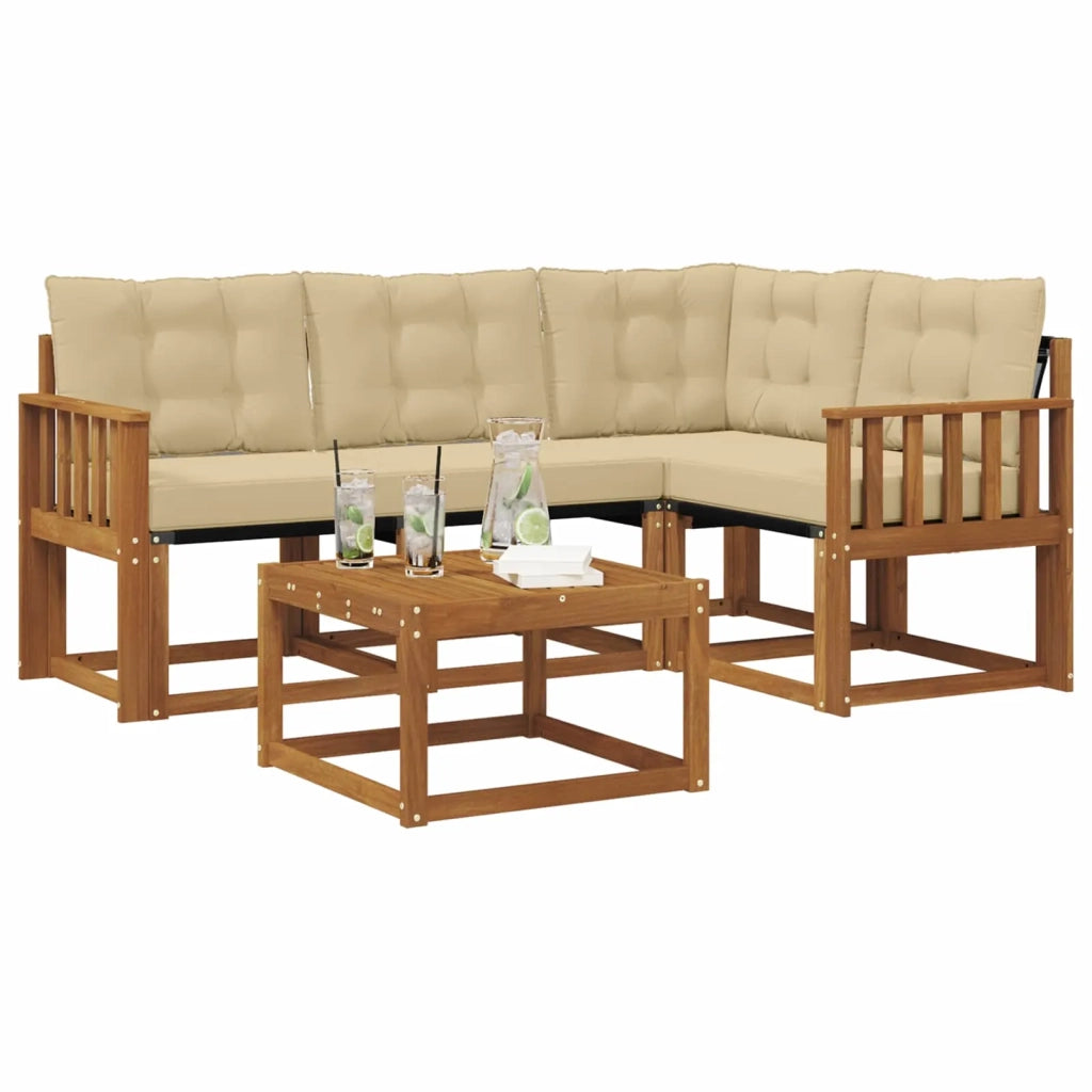 Set di divani da esterno con cuscino 5 pcs Naturale e Beige 3368640