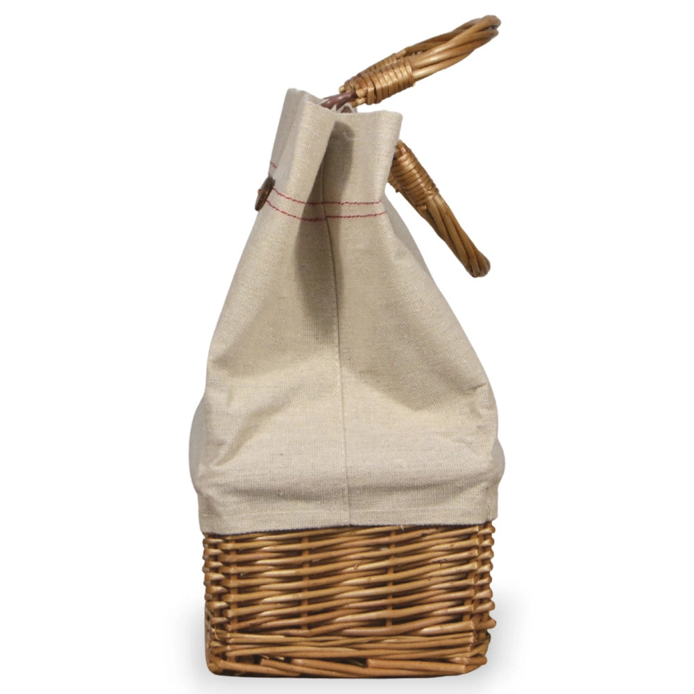 Borsa mare Spring in vimini con manico e tela beige con bottoni 29x13,5x h 27,5