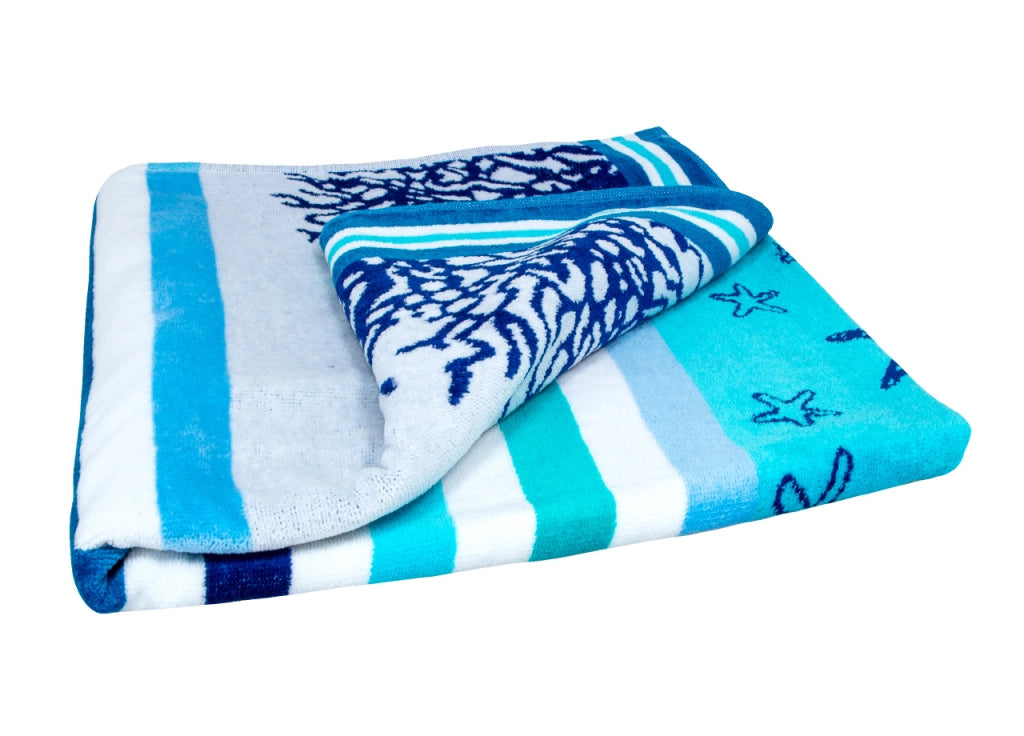 Telo Mare Jacquard Spugna Asciugamano Spiaggia Disegno Queensland - Telo Mare - Petrolio-Azzurro