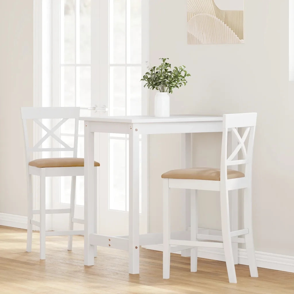 Sgabelli da Bar con Cuscini 2 pz Bianco Legno Massello di Hevea 4102554