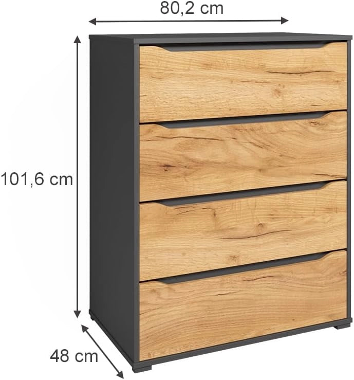 Credenza Ruben, Quercia dorata, 48 x 101.6 cm con cassetti, per riporre abiti e oggetti di uso quotidiano