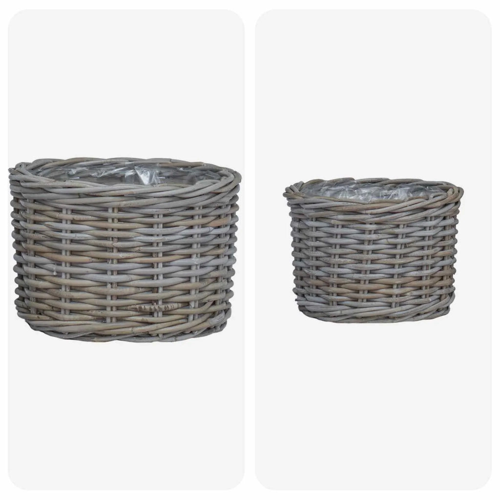 Cestino per Piante con archiviazione 2 pcs Grigio Rattan Kubu 42020961