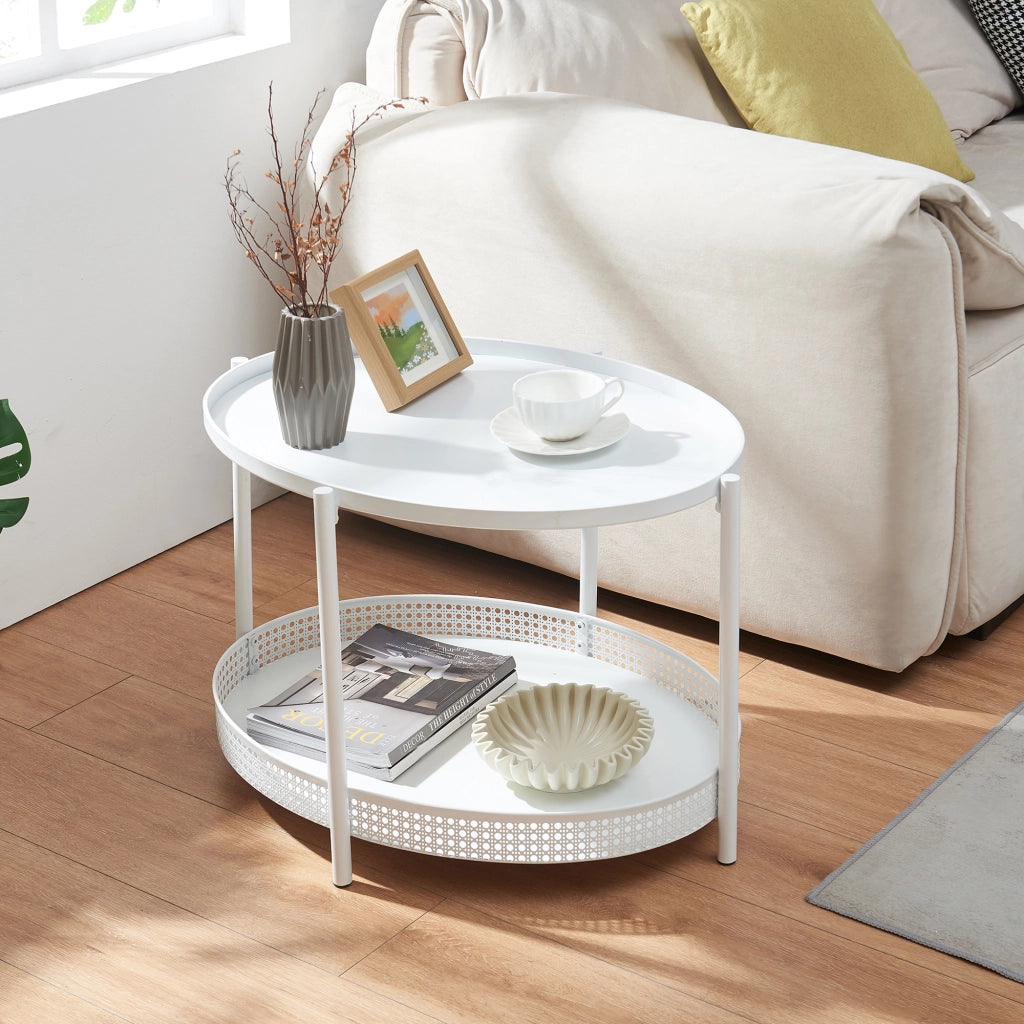 Tavolino da caffè Jäller con Doppio Ripiano e Bordi 66x51x44 cm Bianco [en.casa]