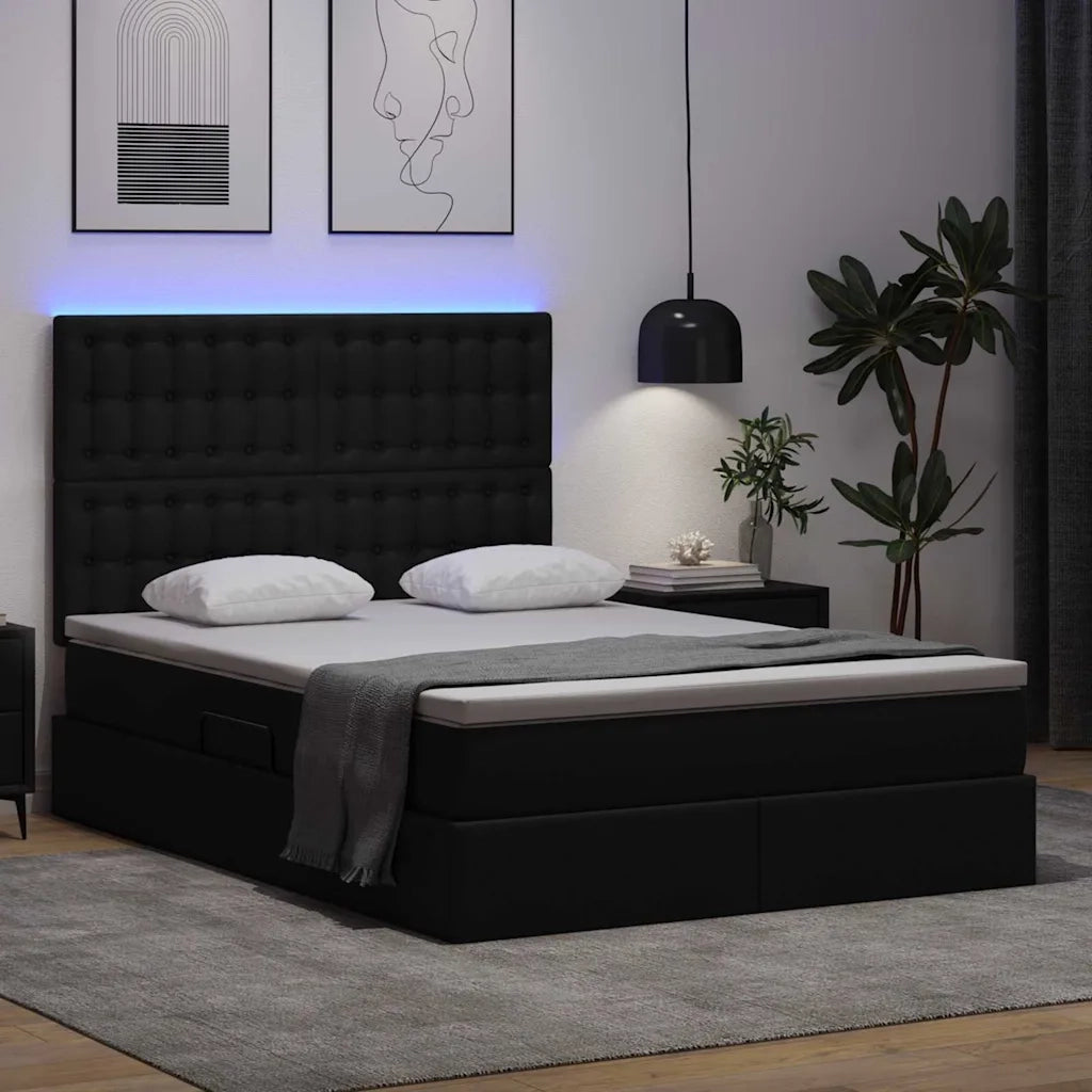 Letto con contenitore e LED Nero 140 x 190 cm Pelle Sintetica