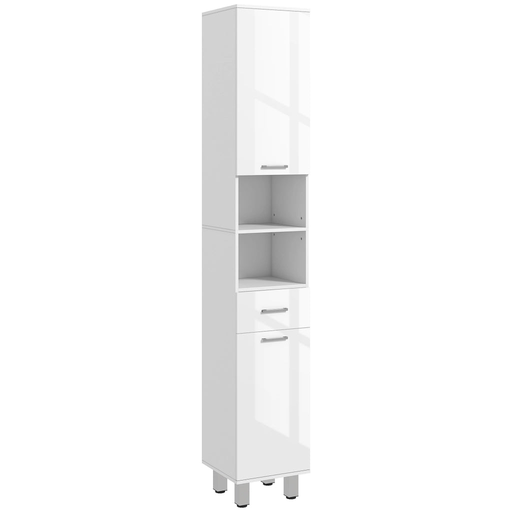 Mobile colonna bagno con ripiani regolabili e scomparti aperti ¨C zephmum ¨C bianco lucido 30x30x180cm