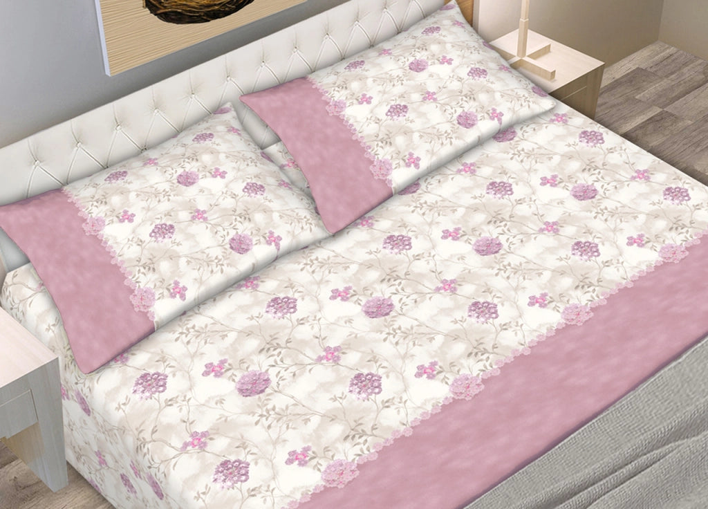 Completo Lenzuola In 100% Cotone Disegno New Bouquet Colore Antico