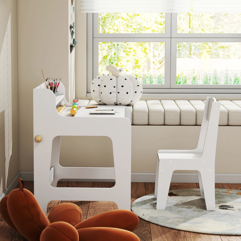 Scrivania per bambini con sedia e 2 cassetti ¨C zephmum ¨C 62.8x55.6x73.8 cm, bianco