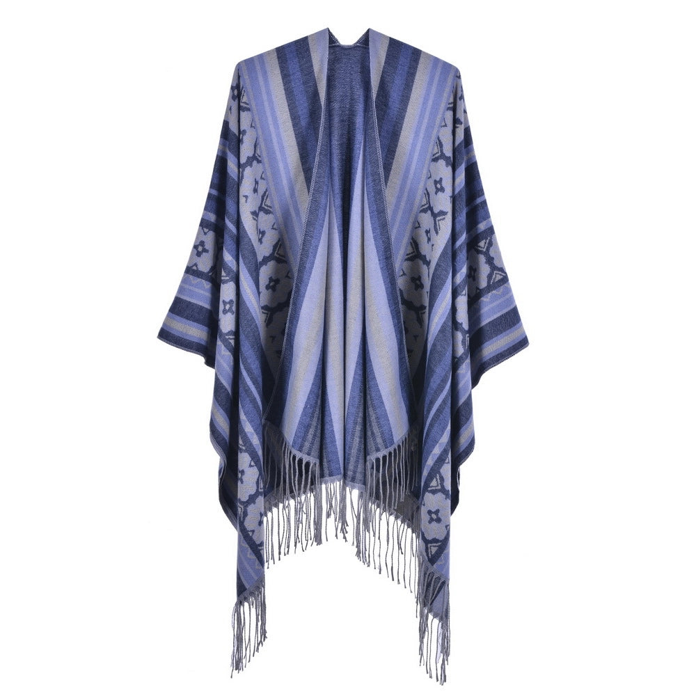 Sciarpa jacquard da donna, stile street europeo e americano, con spacco, cappa spessa e calda