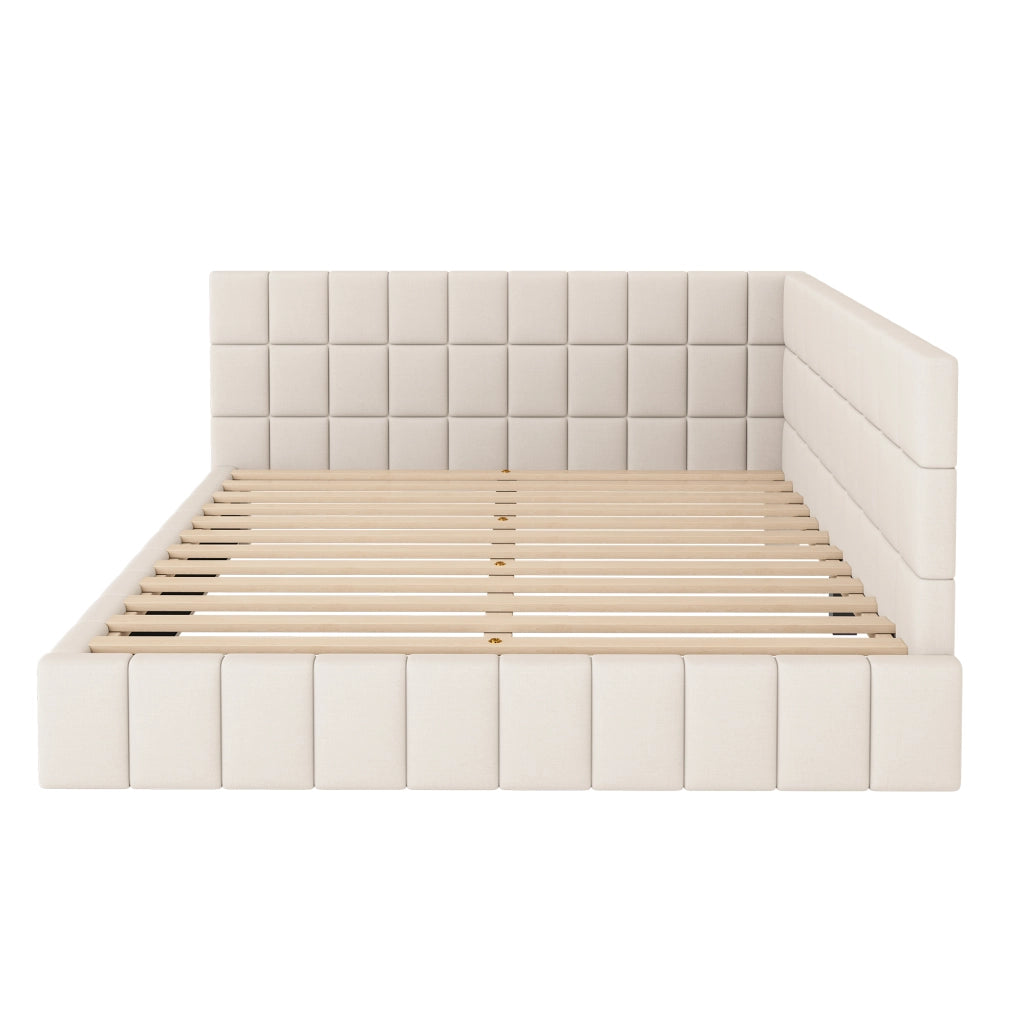 LETTO da giorno 160x200 cm in tessuto beige con rete a doghe