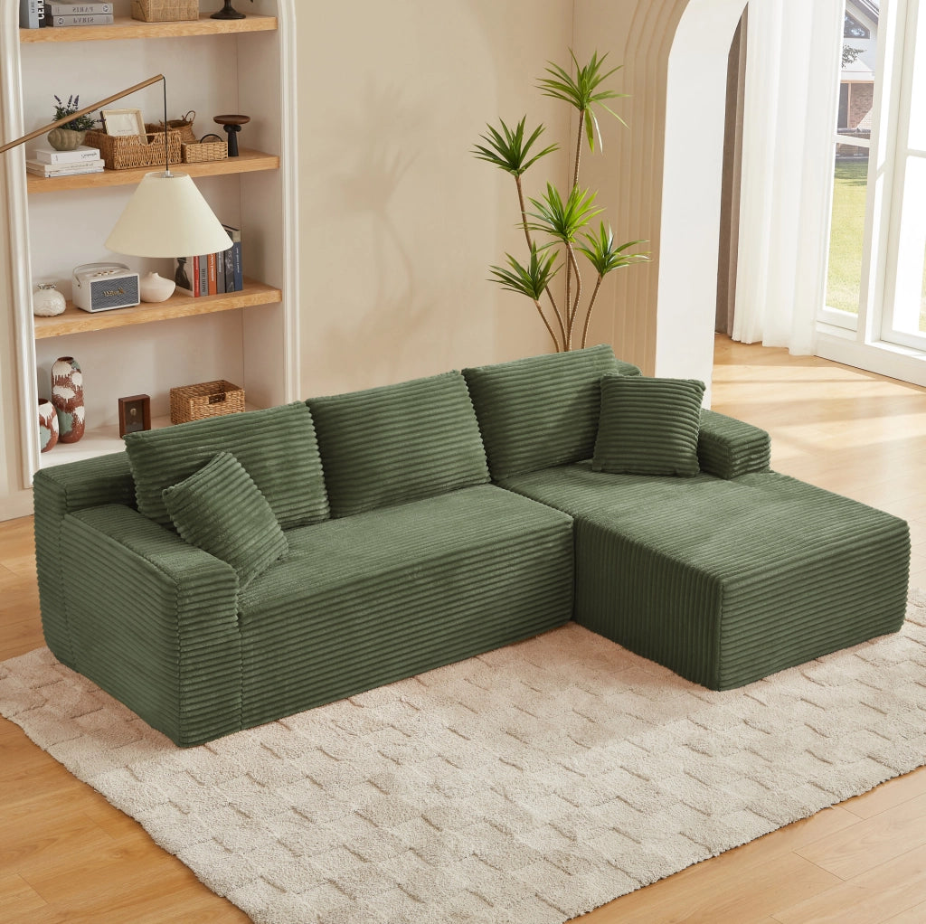 Divano modulare a L Cloud verde in schiuma memory e molle HOMVRA