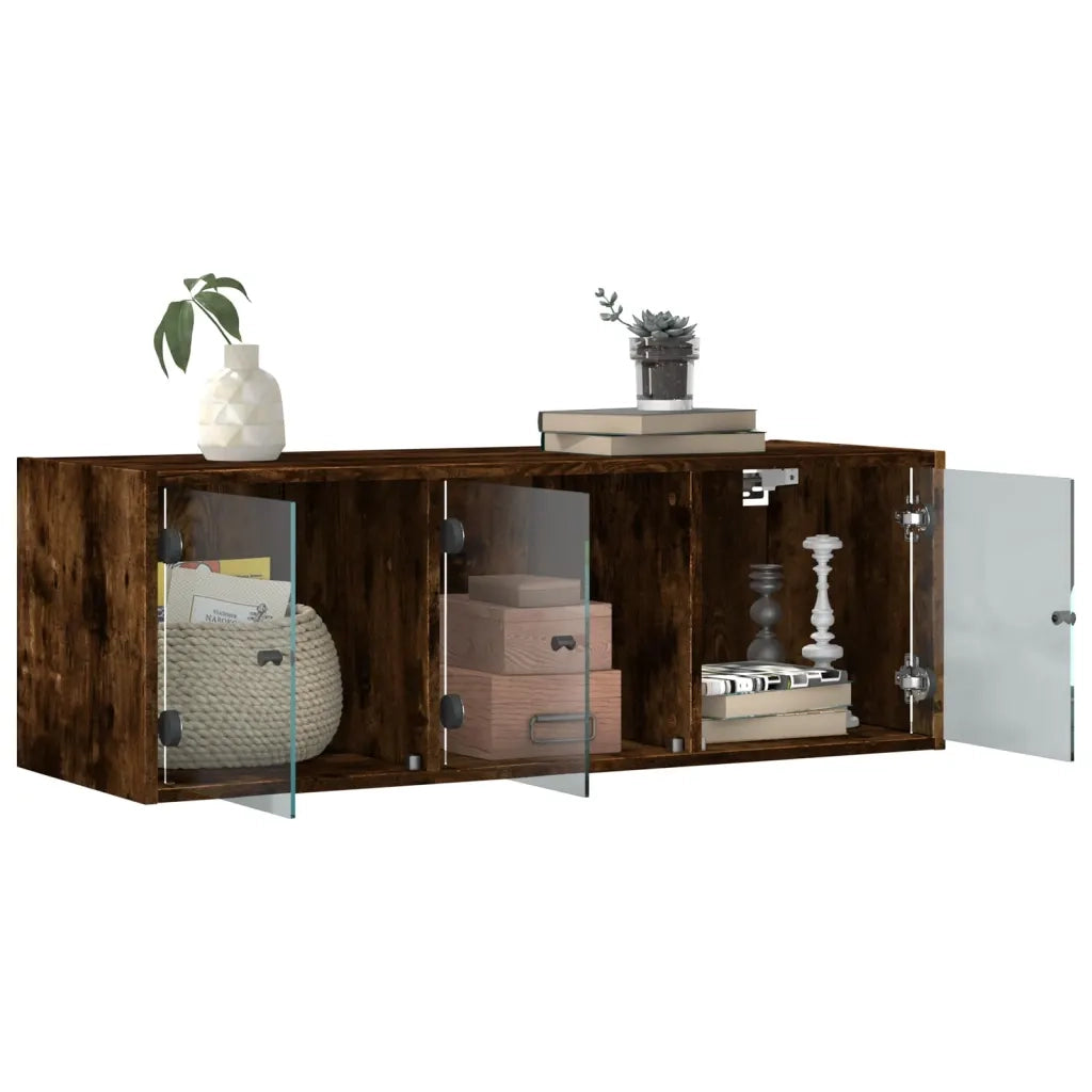 Armadietto a Muro | Mobile a Muro con Ante in Vetro Rovere Fumo 102x37x35 cm