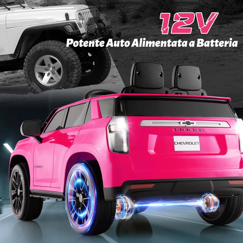 12V Macchina Elettrica per Bambini Chevrolet, SUV Elettrica con Telecomando Luci Luminose e Musica, 3-3,5 km/h, Ideale per Bambini di 3-6 Anni (Rosa)