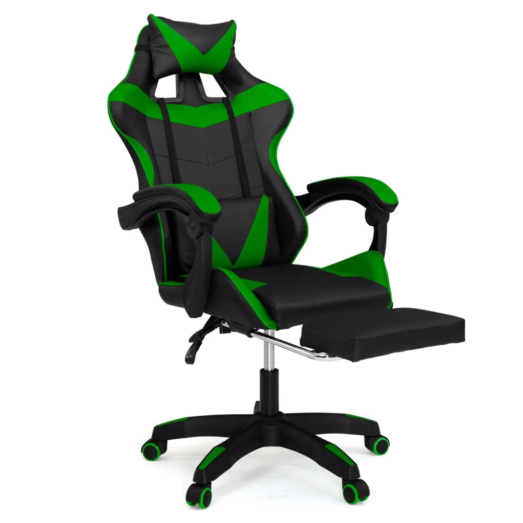 IDMarket - Sedia da gioco ALEX regolabile con poggiapiedi, cuscino per la testa e cuscino lombare in nero e verde