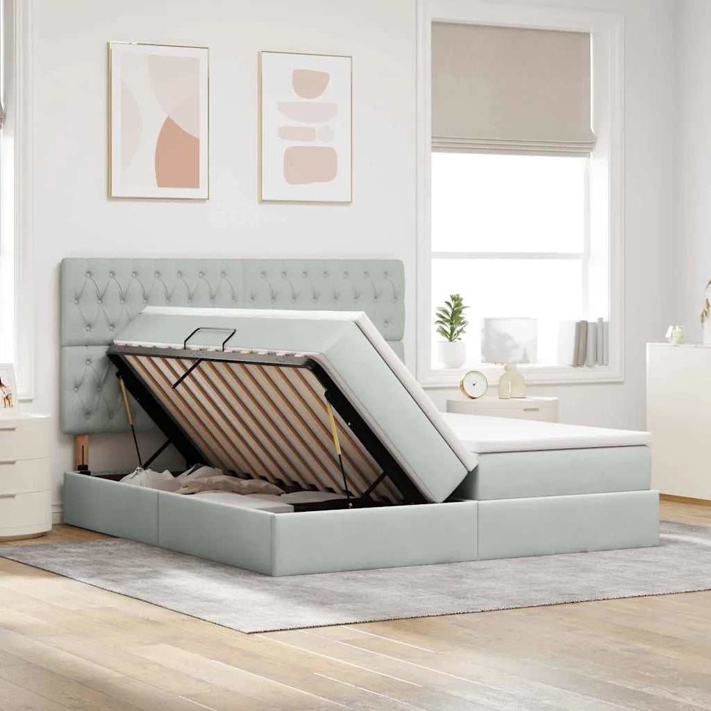 Letto con Contenitore Grigio chiaro 200 x 200 cm Velluto