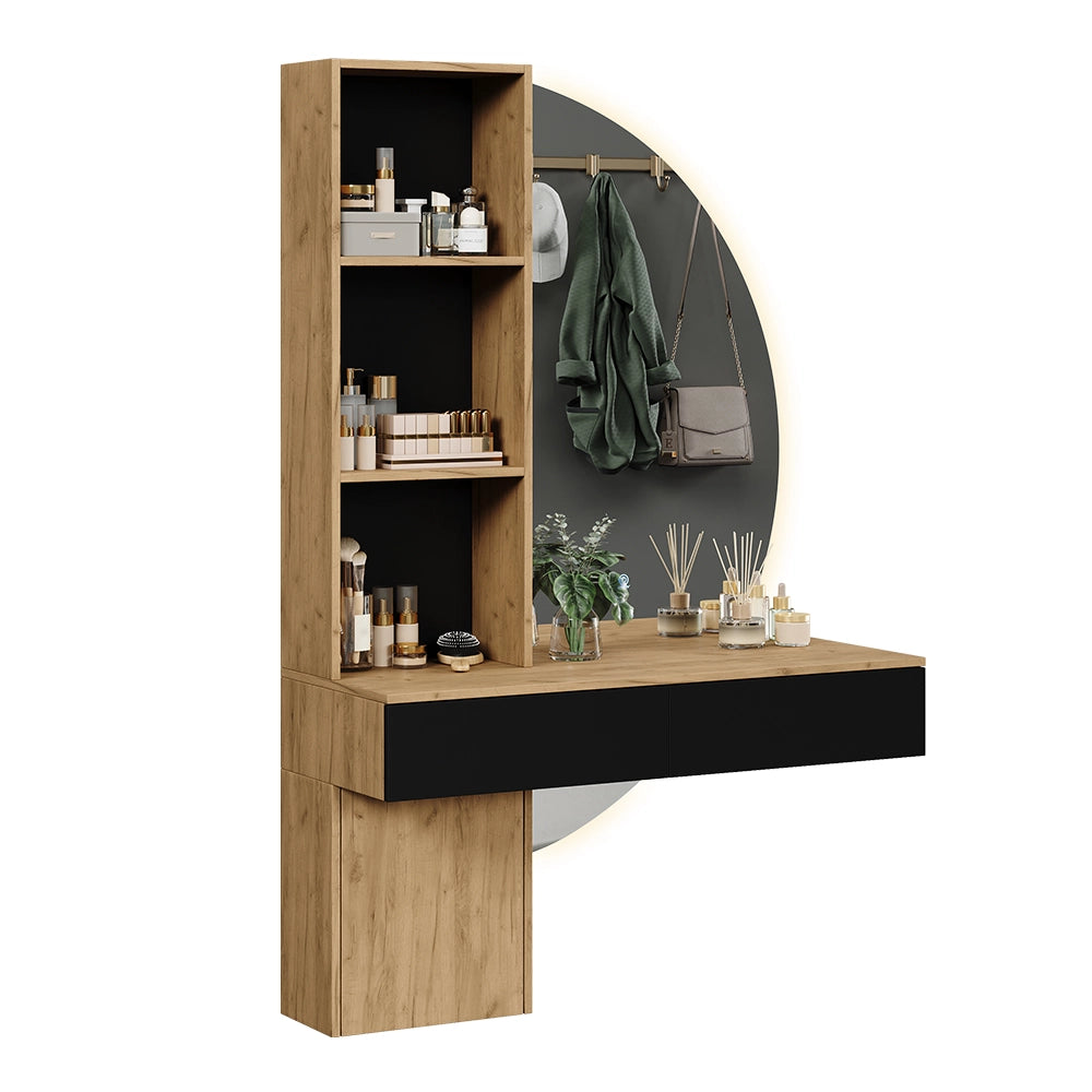 Vicco Tavolo da toeletta Quercia/nero 100 cm con specchio a LED