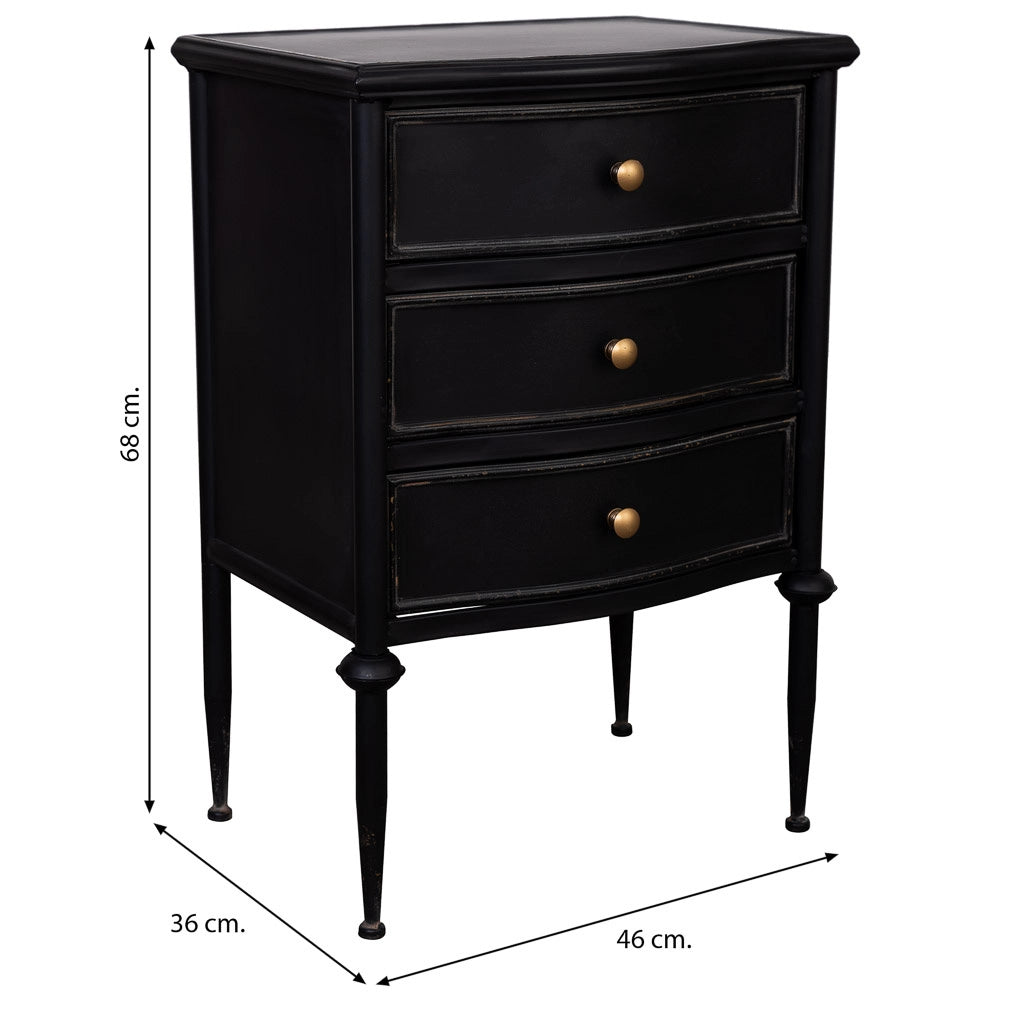 Tavolo con 3 cassetti in metallo invecchiato nero 46x36x68