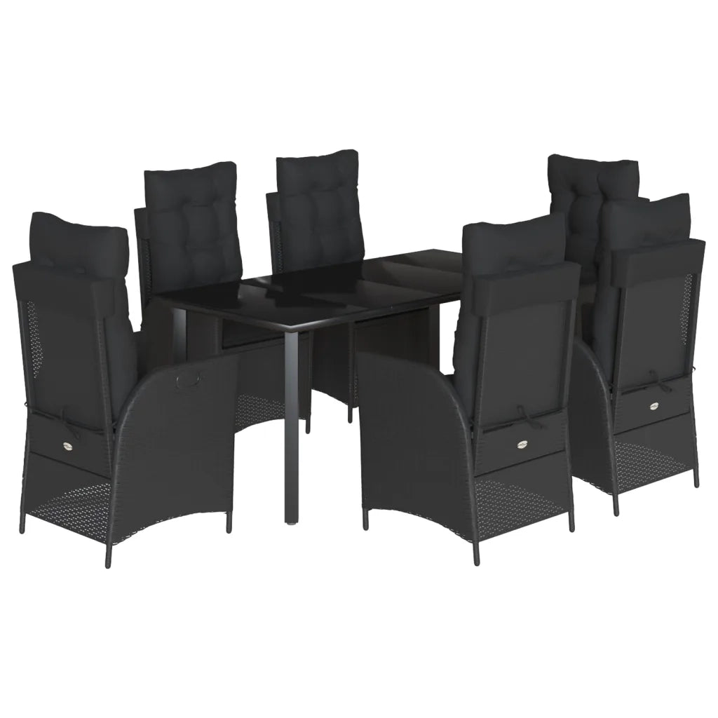 Set da Pranzo da Giardino 7 pz Nero con Cuscini in Polyrattan