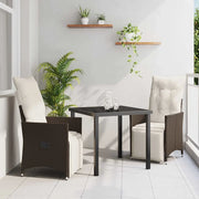 Set da Pranzo per Giardino con cuscino 3 pcs Marrone polyrattan 3379569