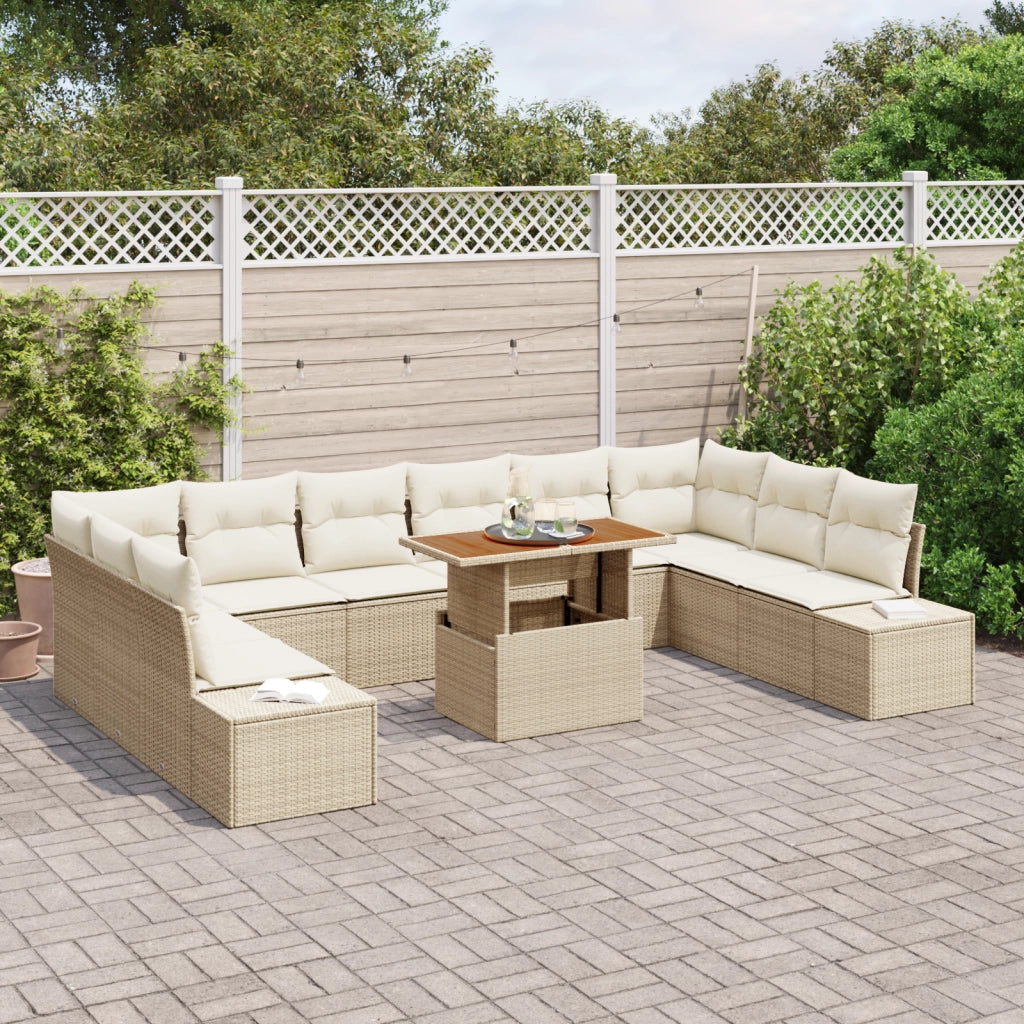 Set di divani da giardino da 11 pezzi con cuscini Beige in polyrattan