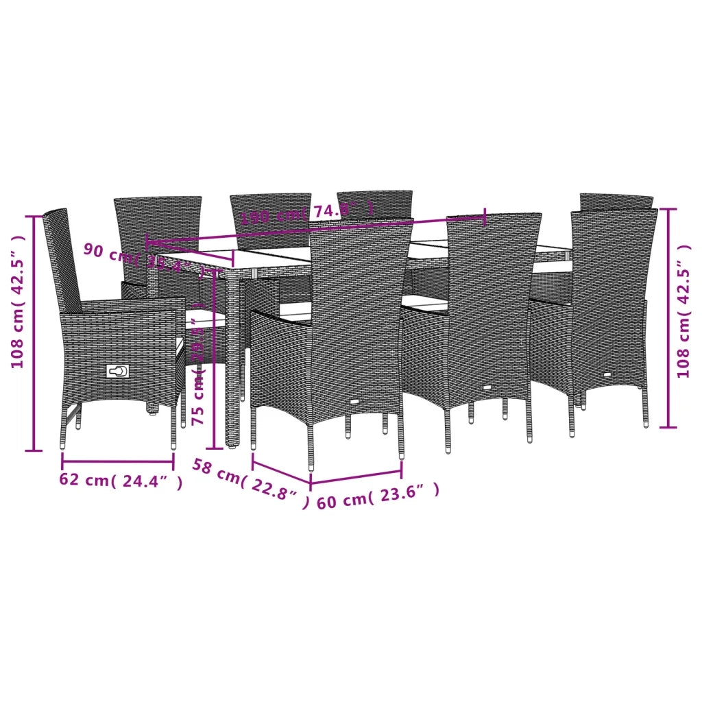 vidaXL Set da Pranzo da Giardino 9 pz con Cuscini Beige in Polyrattan