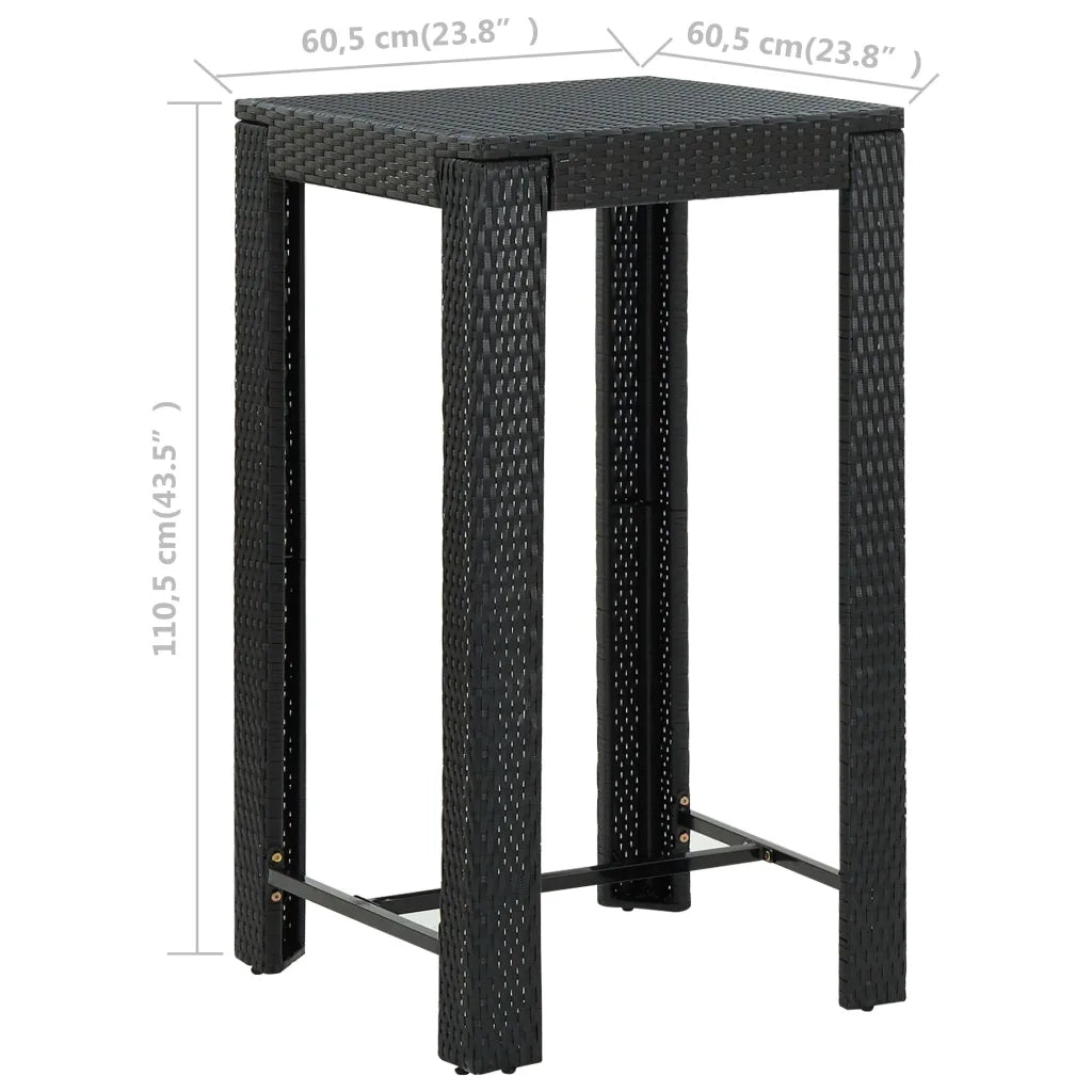 Tavolo da Bar da Giardino Nero 60,5x60,5x110,5 cm Polyrattan 45871