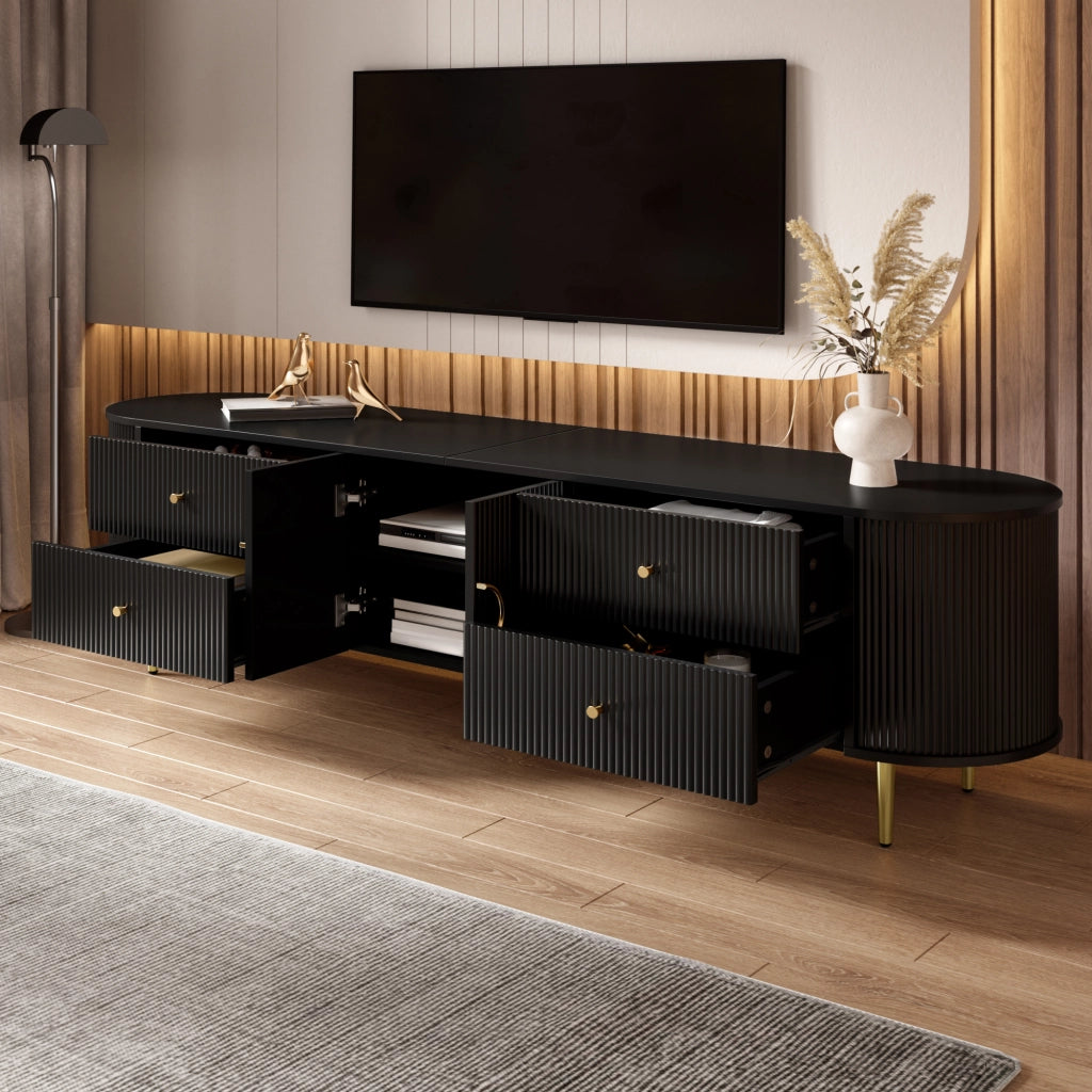 Cassettiera TV nera in MDF; lunghezza 180 cm