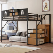 Letto alto metallico 140x200 cm scala contenitiva finestra ringhiera alta struttura robusta nera