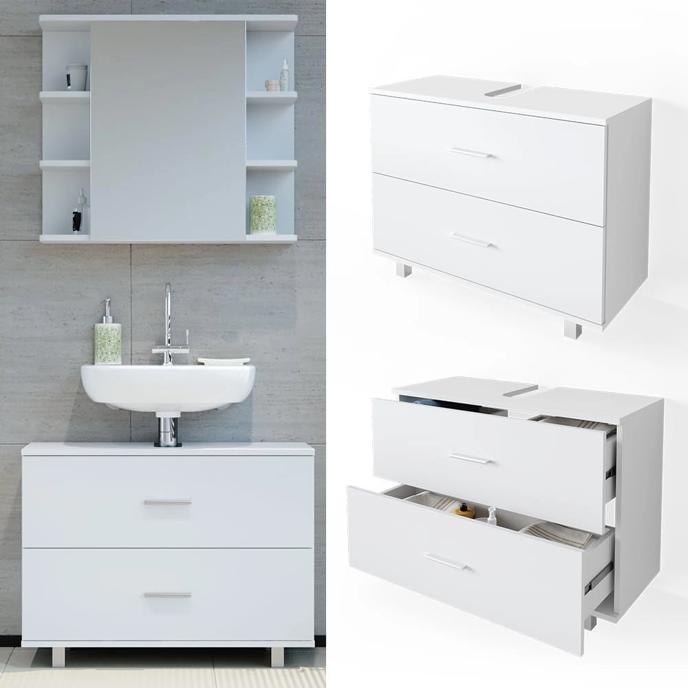 Mobile sottolavabo per bagno Ilias, Bianco, 80 x 60.8 cm, con ritaglio per sifone e aperture di ventilazione laterali