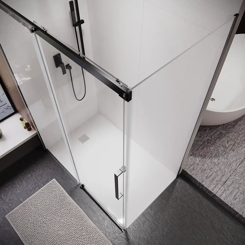 Box doccia 90x130 cm scorrevole vetro 8mm trasparente profili nero opaco h195cm | Antille