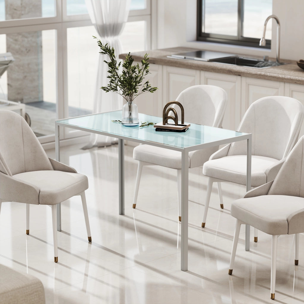 Tavolo da pranzo allungabile per 4 persone ¨C zephmum ¨C bianco, vetro temperato, metallo, 120x60x75